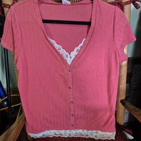 No Boundaries Tops - Lace button front top.